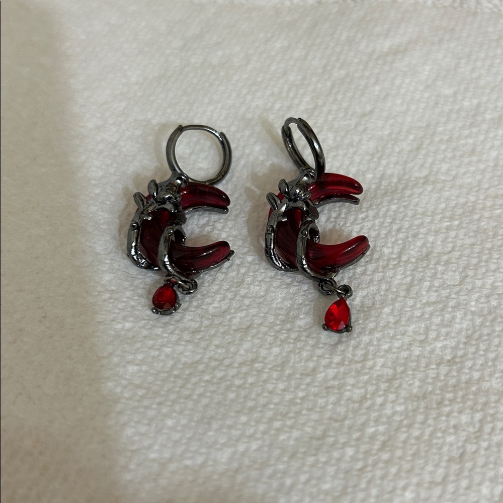 Red Crescent Moon Earrings
